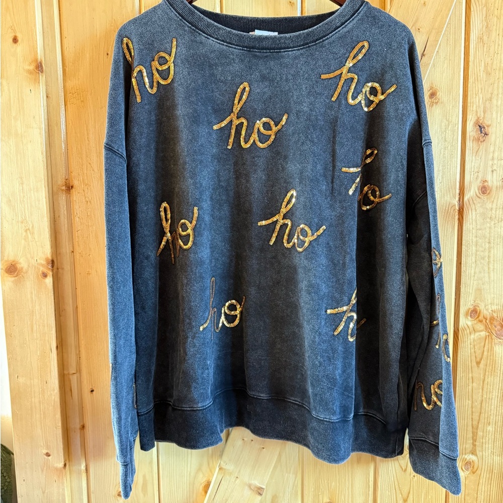 White Birch Charcoal and Gold Sequined Sweatshirt